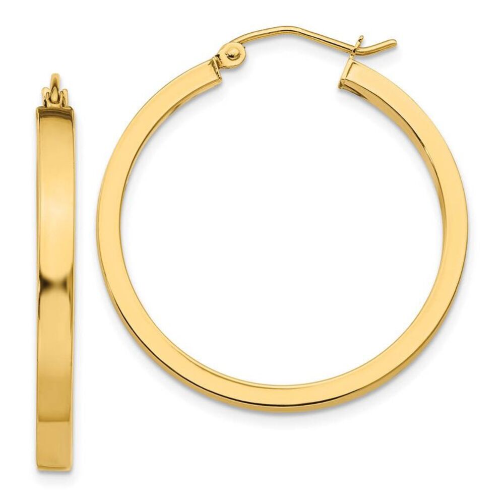 Polished 14k Yellow Gold 2x3x30mm Square Tube Round Hoop Earrings